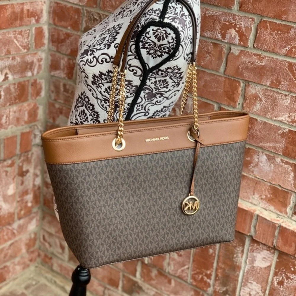 Michael kors shania large chain tote bag brown